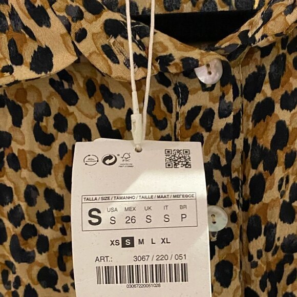 ZARA Printed Button Up Blouse Long Sleeves Cropped Small - Picture 11 of 14